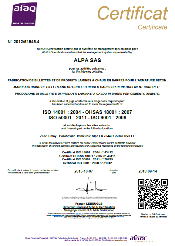 Certificat AFAQ